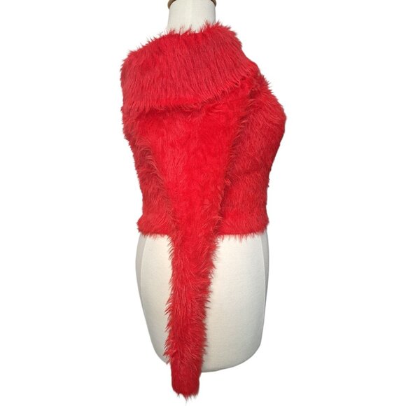 Forever 21 Plus Red Fuzzy Faux Fur Sweater Womens OX Off Shoulder Soft Knit Pull - Picture 2 of 7
